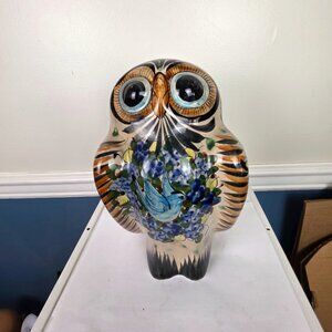 Mexico Owl Tonala Art Pottery Signed 12"